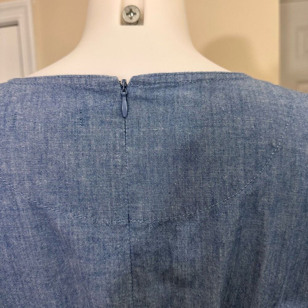 J. Crew Ruffle Chambray Puff Sleeve Jumpsuit Wide Leg 100% Cotton Size 12 - Picture 6 of 10